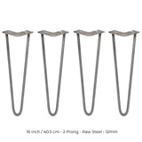 4 x 16" Hairpin Legs - 2 Prong - 12mm - Raw Steel - Like New