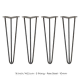 4 x 16" Hairpin Legs - 3 Prong - 10mm - Raw Steel - Used - Very Good