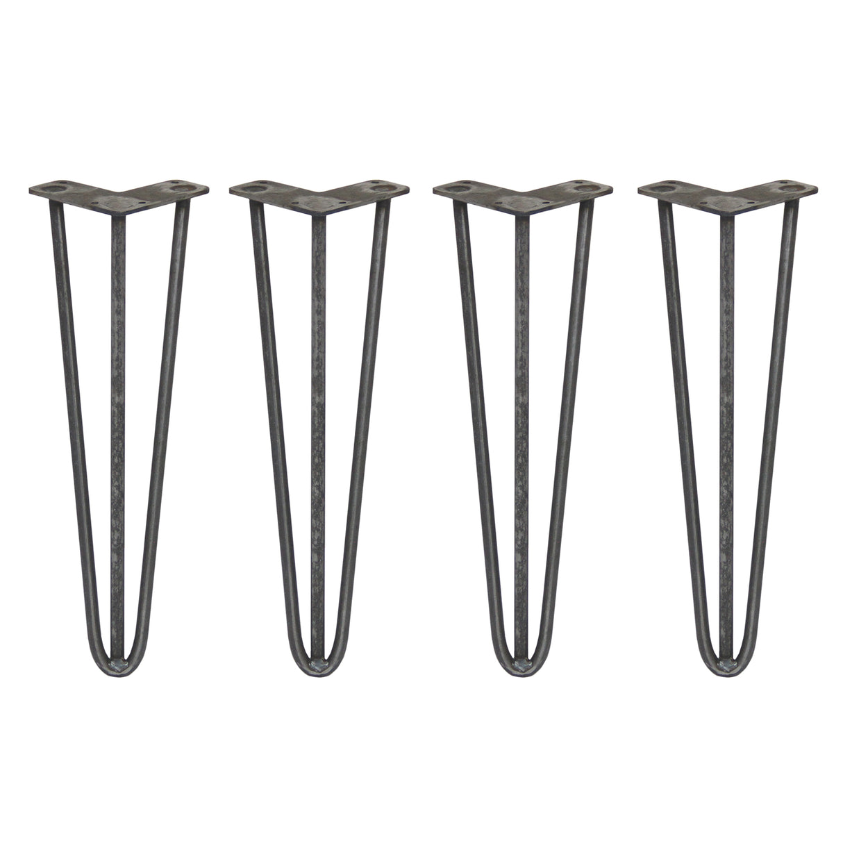 4 x 16" Hairpin Legs - 3 Prong - 12mm - Raw Steel - Like New