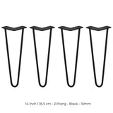 4 x 14" Hairpin Legs - 2 Prong - 10mm - Black - Like New