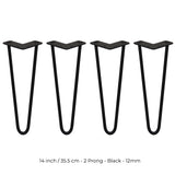 4 x 14" Hairpin Legs - 2 Prong - 12mm - Black - Like New