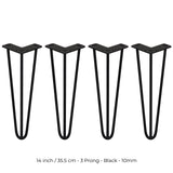 4 x 14" Hairpin Legs - 3 Prong - 10mm - Black - Like New