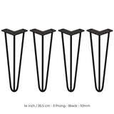 4 x 14" Hairpin Legs - 3 Prong - 10mm - Black - Used - Very Good