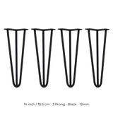 4 x 14" Hairpin Legs - 3 Prong - 12mm - Black - Used - Very Good