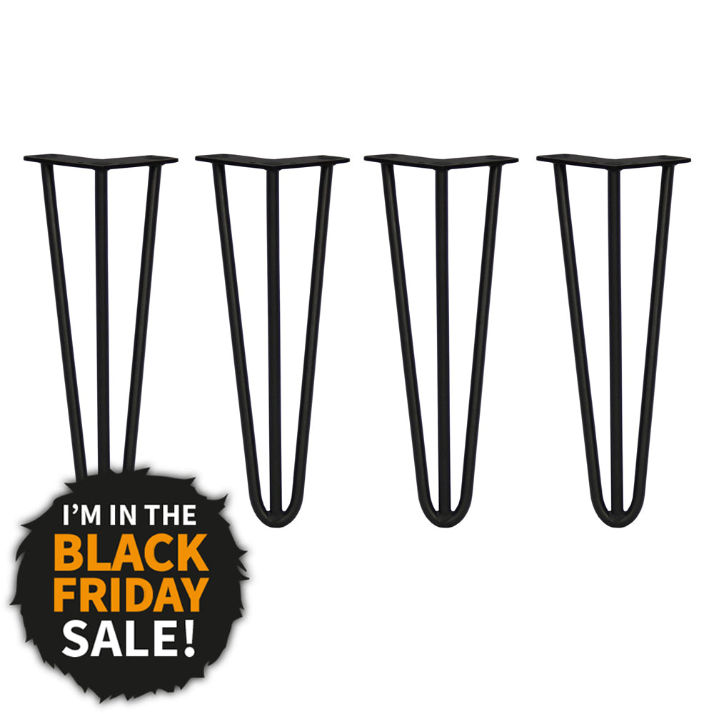 4 x 14" Hairpin Legs - 3 Prong - 12mm - Black - Like New