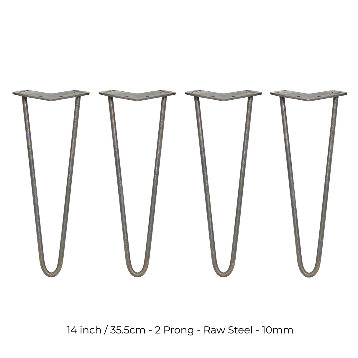 4 x 14" Hairpin Legs - 2 Prong - 10mm - Raw Steel - Like New