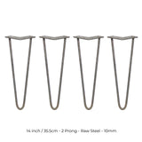 4 x 14" Hairpin Legs - 2 Prong - 10mm - Raw Steel - Like New