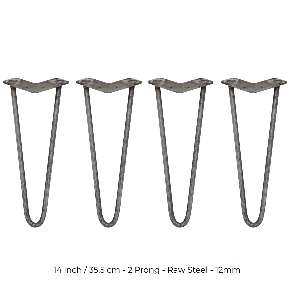 4 x 14" Hairpin Legs - 2 Prong - 12mm - Raw Steel - Like New