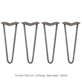 4 x 14" Hairpin Legs - 2 Prong - 12mm - Raw Steel - Like New