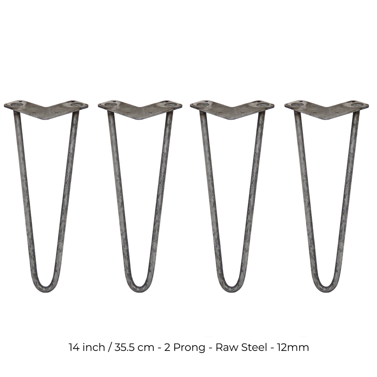 4 x 14" Hairpin Legs - 2 Prong - 12mm - Raw Steel - Used - Acceptable
