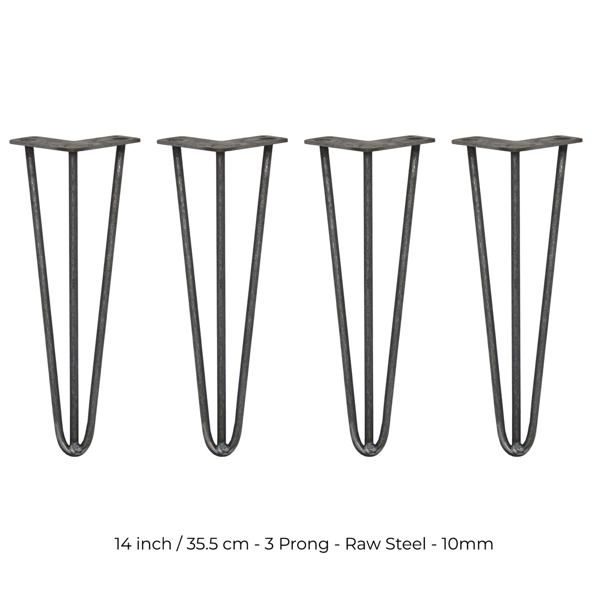 4 x 14" Hairpin Legs - 3 Prong - 10mm - Raw Steel - Used - Very Good