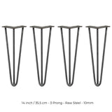 4 x 14" Hairpin Legs - 3 Prong - 10mm - Raw Steel - Used - Very Good