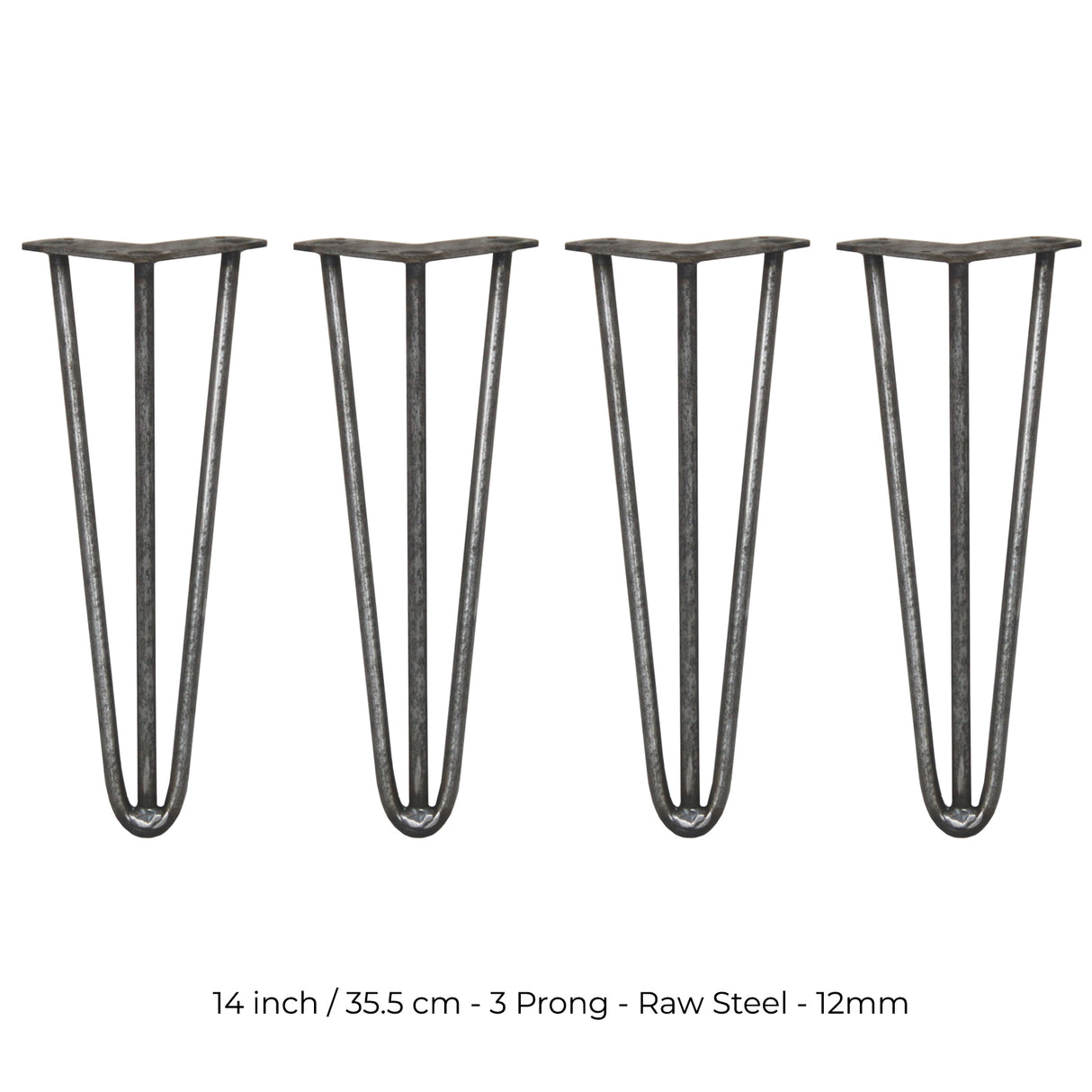 4 x 14" Hairpin Legs - 3 Prong - 12mm - Raw Steel - Used - Very Good