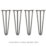 4 x 14" Hairpin Legs - 3 Prong - 12mm - Raw Steel - Used - Very Good