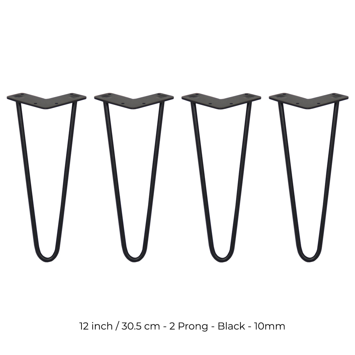 4 x 12" Hairpin Legs - 2 Prong - 10mm - Black - Like New