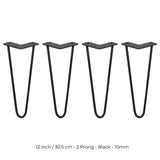 4 x 12" Hairpin Legs - 2 Prong - 10mm - Black - Like New