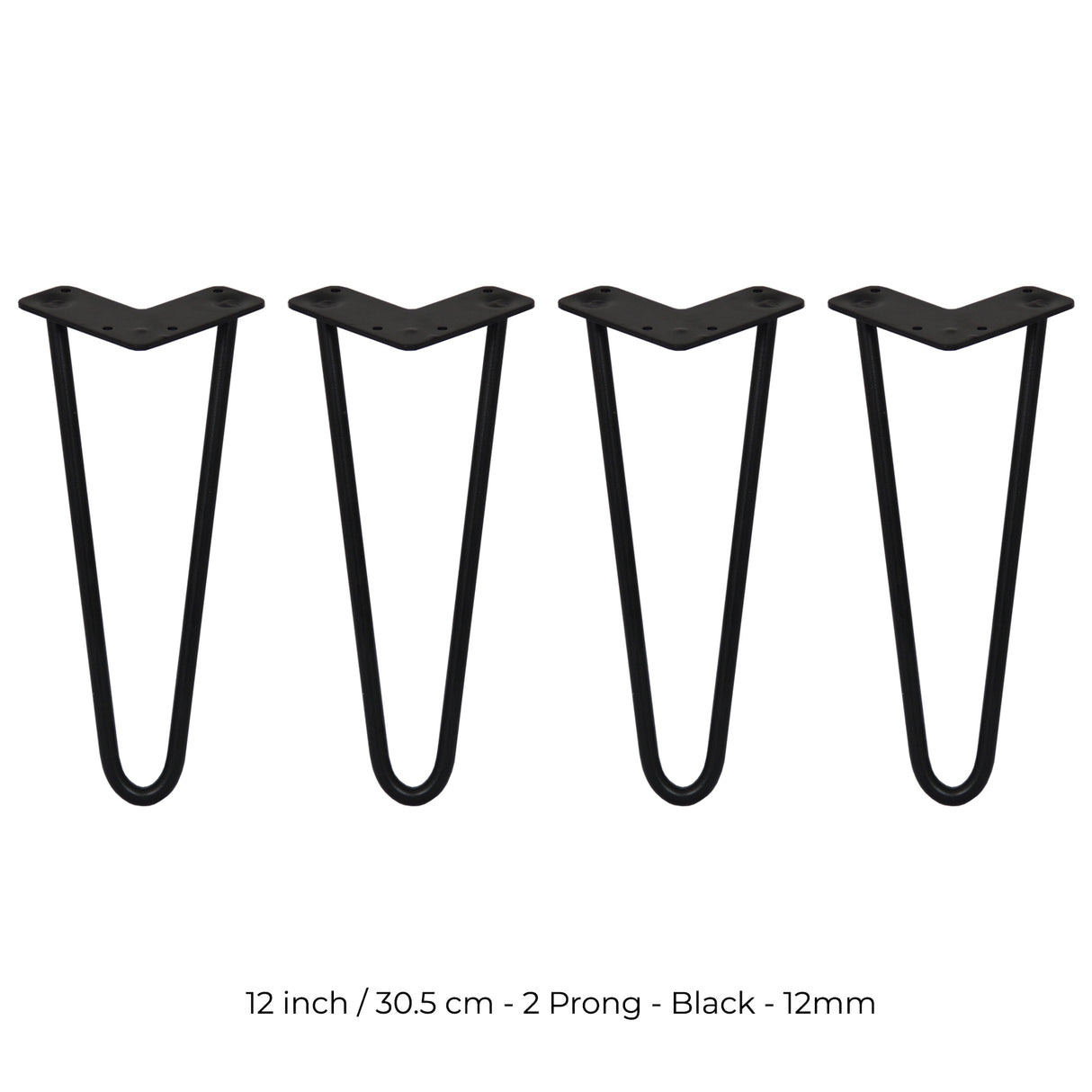 4 x 12" Hairpin Legs - 2 Prong - 12mm - Black - Like New