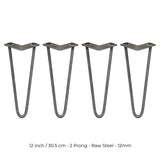 4 x 12" Hairpin Legs - 2 Prong - 12mm - Raw Steel - Like New