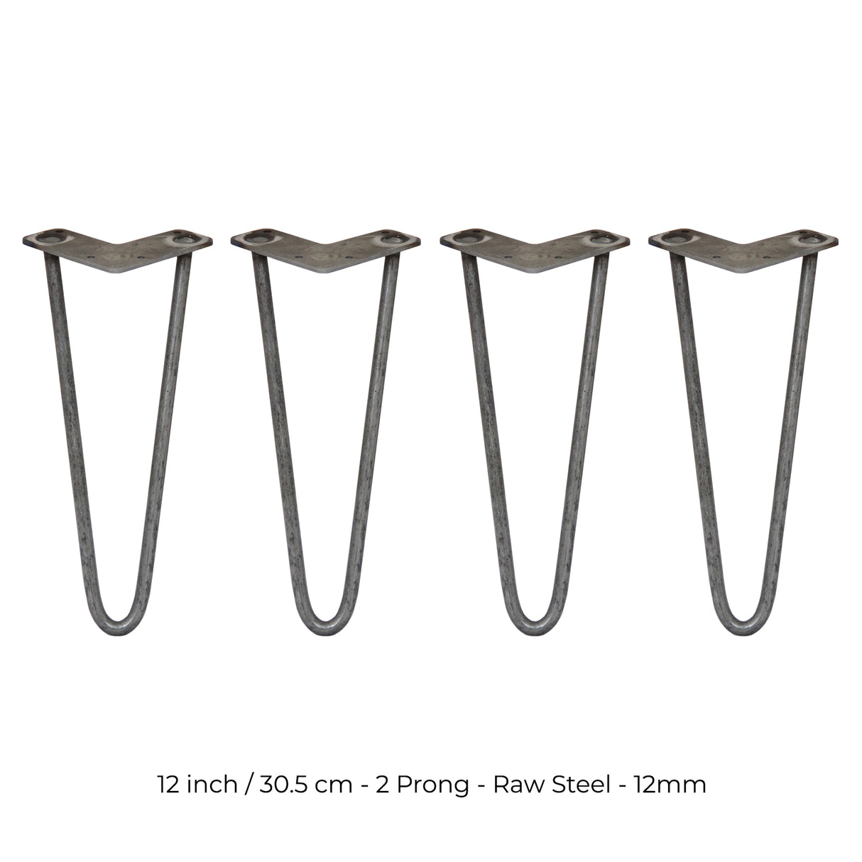 4 x 12" Hairpin Legs - 2 Prong - 12mm - Raw Steel - Used - Acceptable