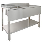KuKoo Commercial Sink & Pre-Rinse Tap - Right Hand Drainer, 6ft Stainless Steel Catering Bench, 2 x Wall Mounted Shelves with extra Pre-Rinse Commercial Tap - Used - Acceptable