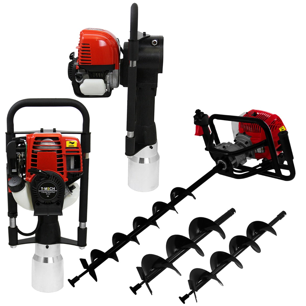T-Mech Earth Auger & 4-Stroke Post Driver 120mm - Like New