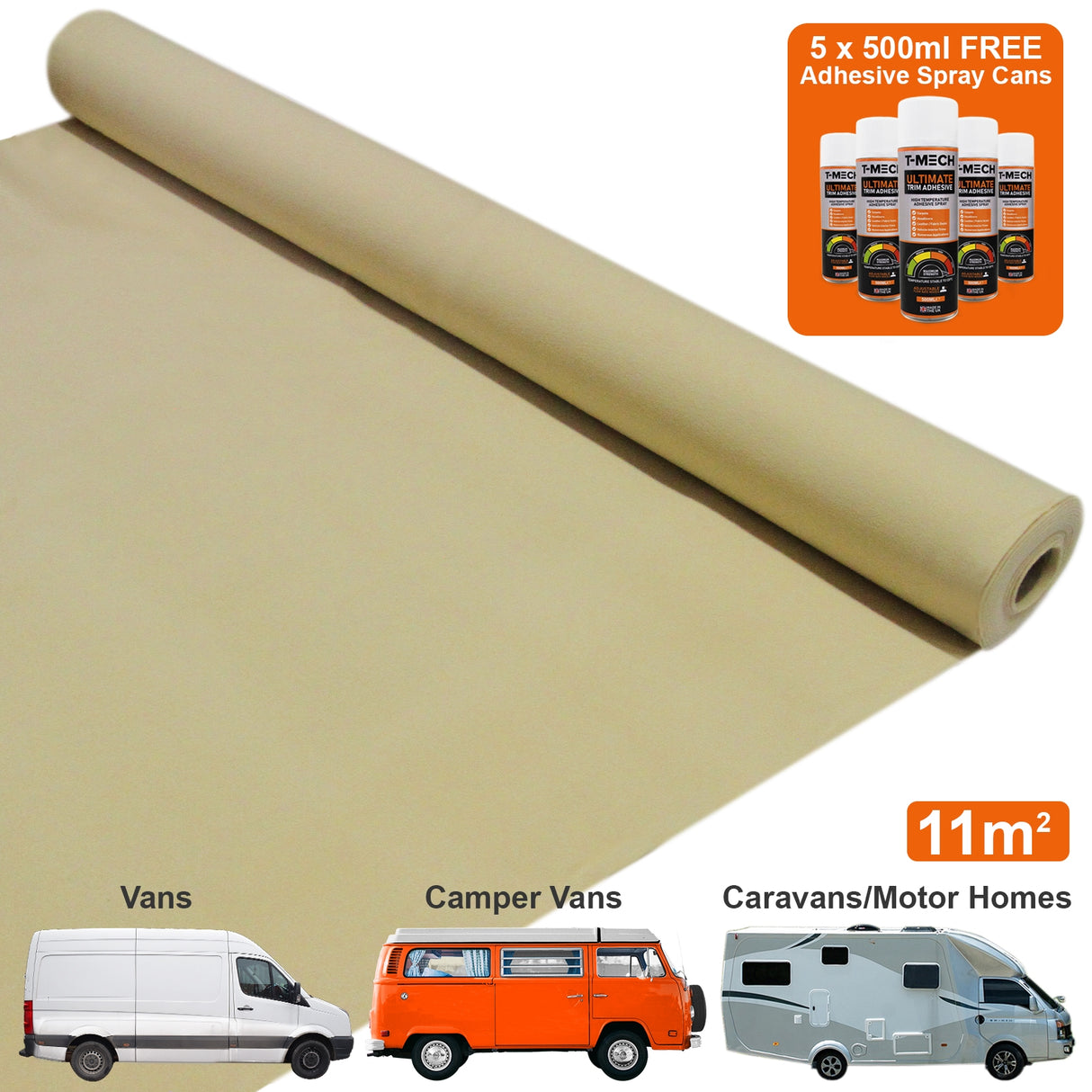 Van Carpet Lining / Wheat & 5 Adhesive Cans - Used - Good