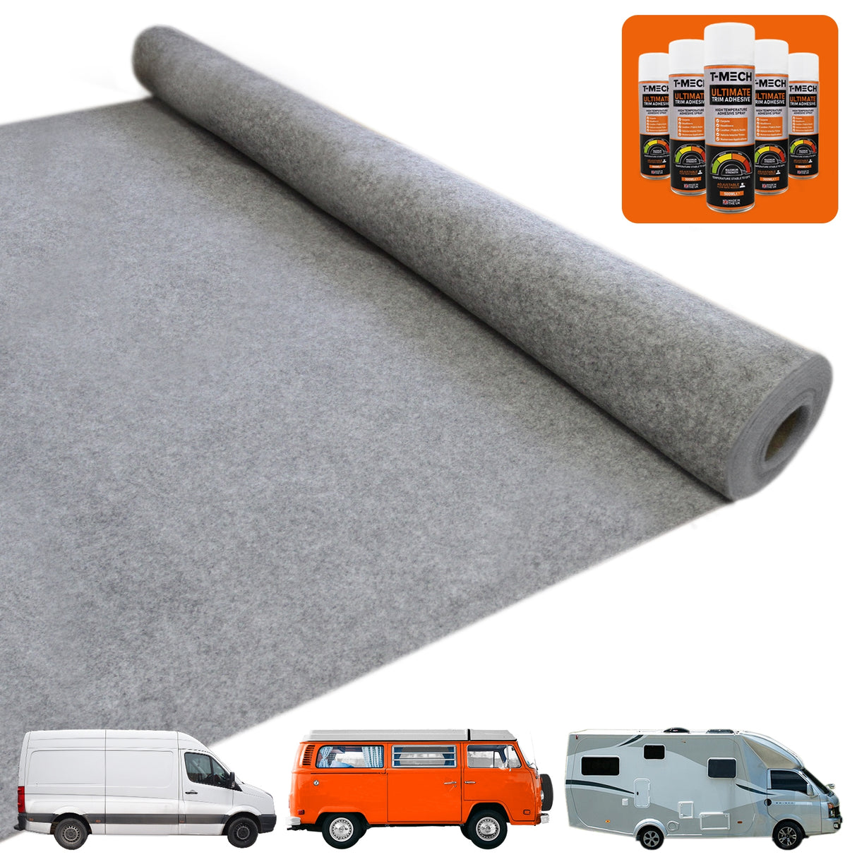 Van Carpet Lining / Smoke & 5 Adhesive Cans - Used - Good