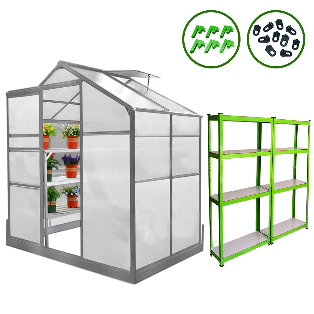 Greenhouse 6ft x 4ft (Green) With Base & Racking - Like New