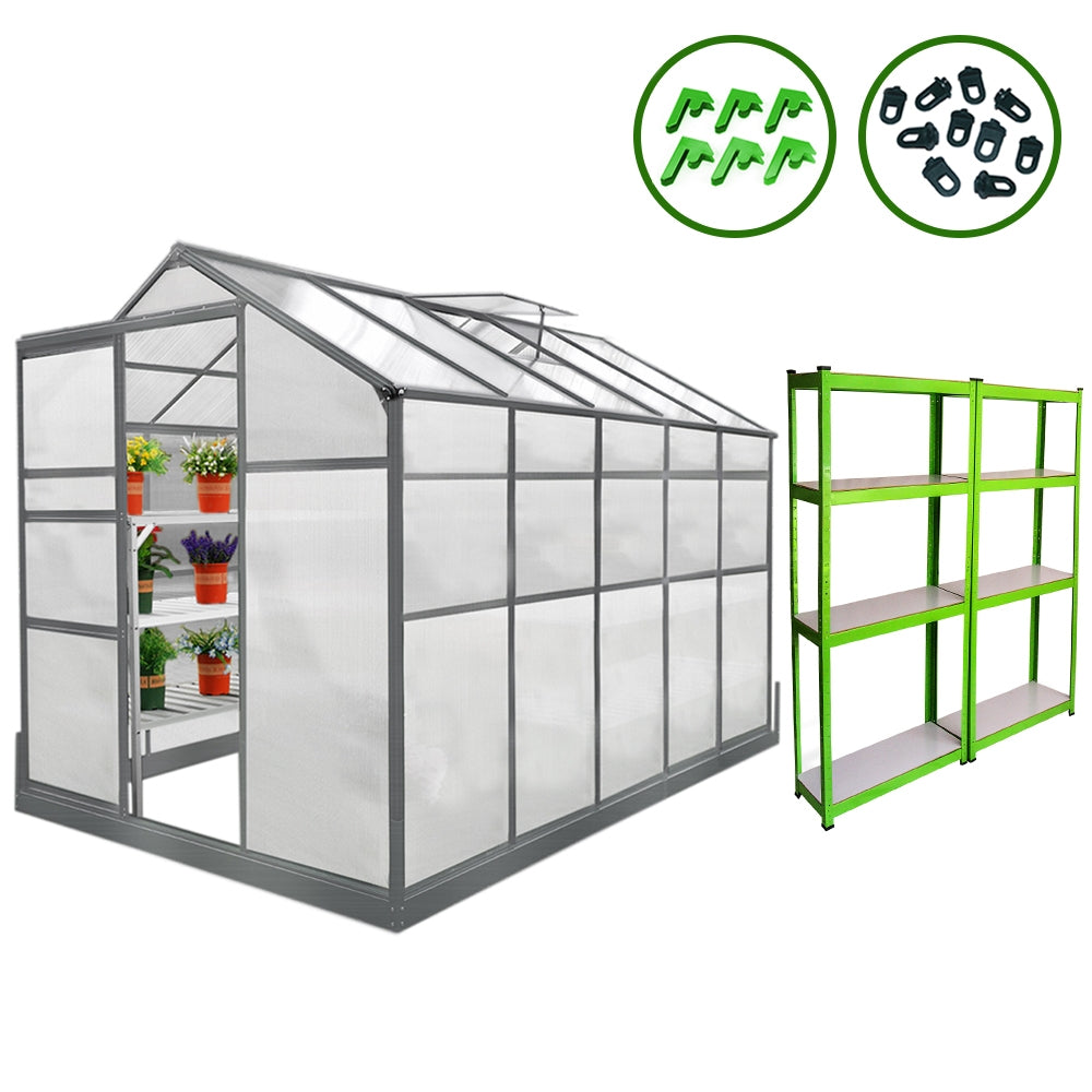 Greenhouse 6ft x 10ft With Base And 2 x Water-Resistant Racks - Like New