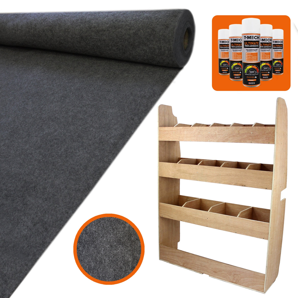 11sqm Anthracite Van Lining, Glue & Ford Transit Custom Rack - Used - Acceptable