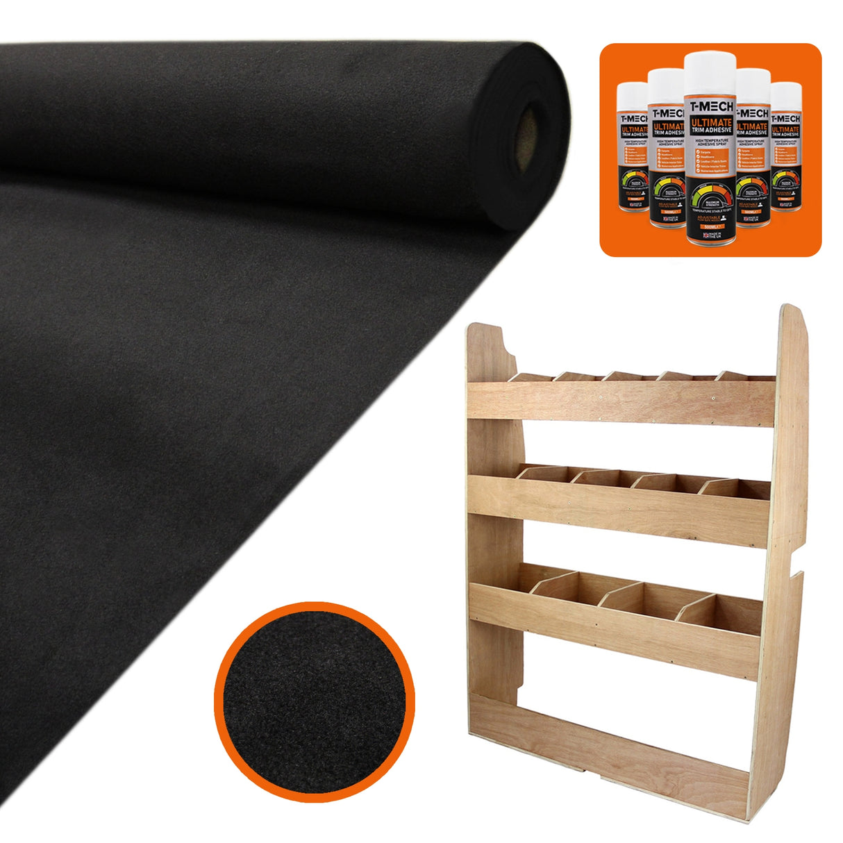 11sqm Black Van Lining, Glue & Ford Transit Custom Rack - Used - Acceptable