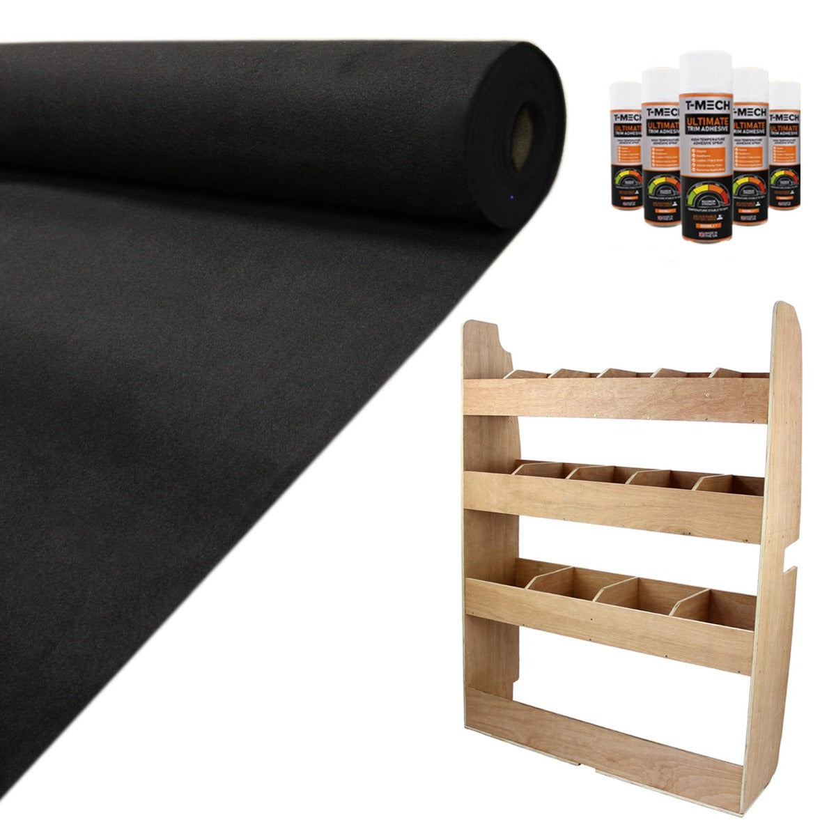 11sqm Black Van Lining, Glue & Ford Transit Custom Rack - Used - Acceptable