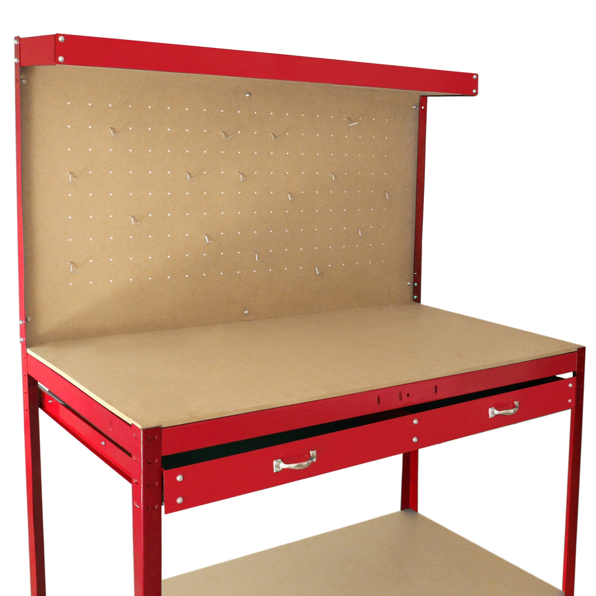 Workbench With Pegboard And Drawer In Red - Used - Very Good