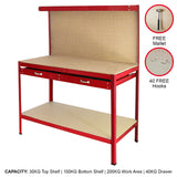 Workbench With Pegboard And Drawer In Red - Used - Very Good