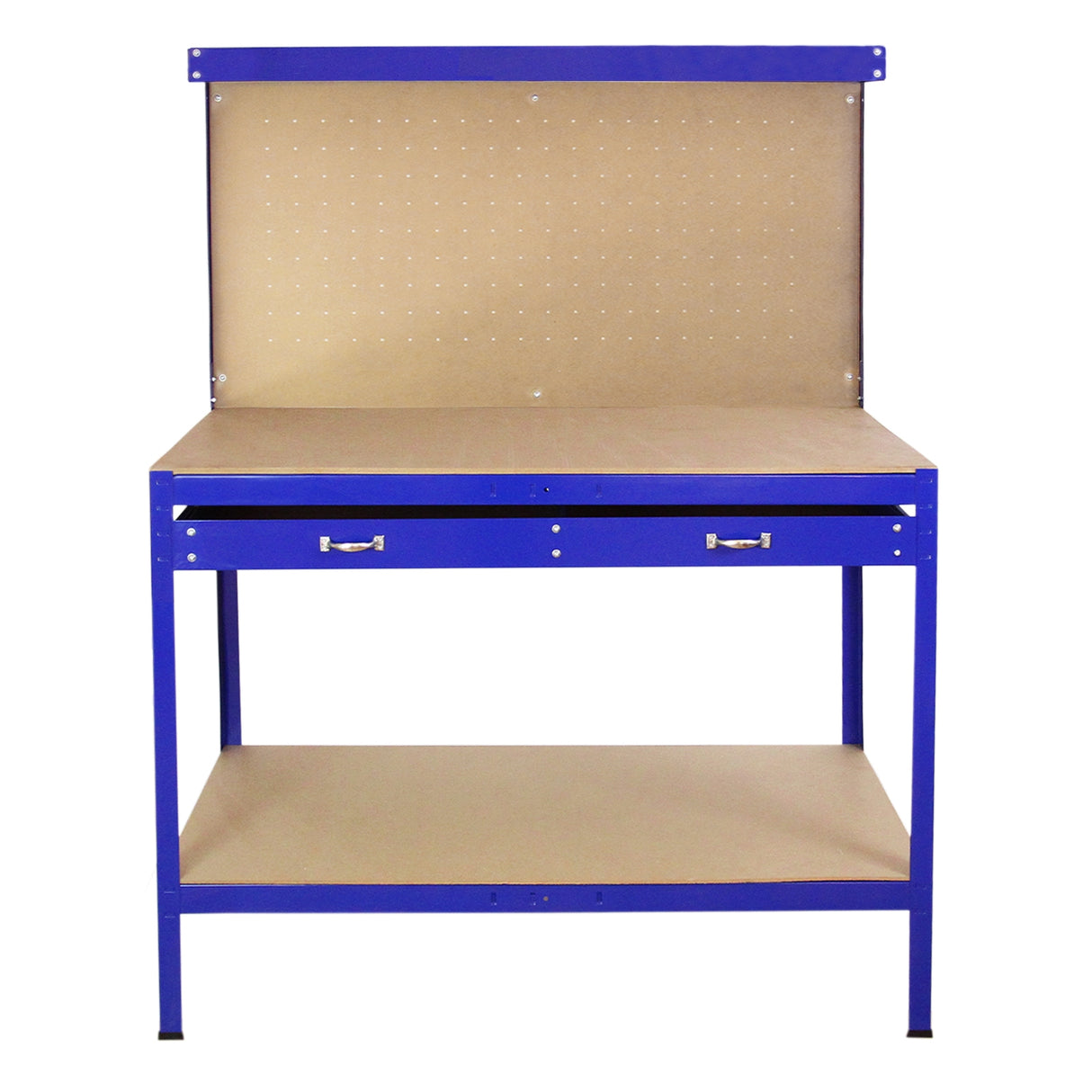 Workbench With Pegboard And Drawer In Blue - Like New