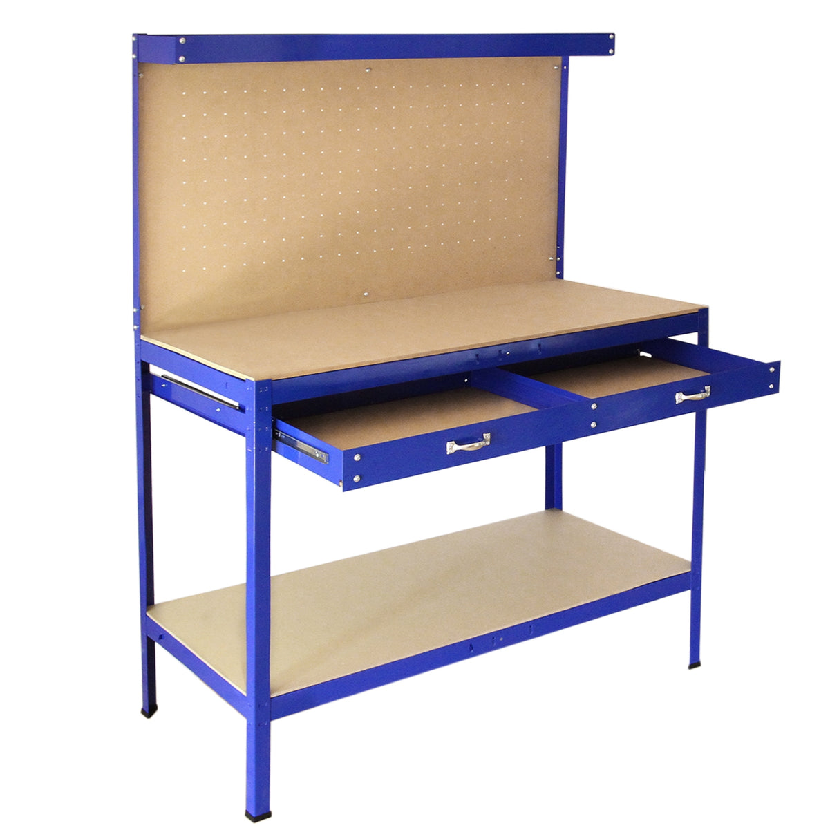 Workbench With Pegboard And Drawer In Blue - Like New