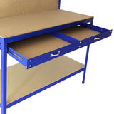 Workbench With Pegboard And Drawer In Blue - Like New