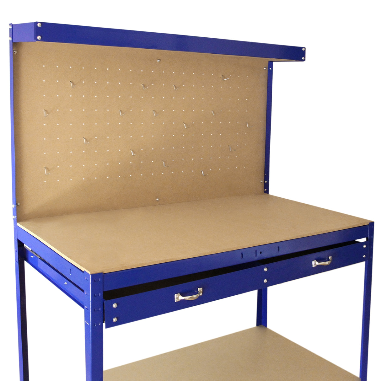 Workbench With Pegboard And Drawer In Blue - Like New