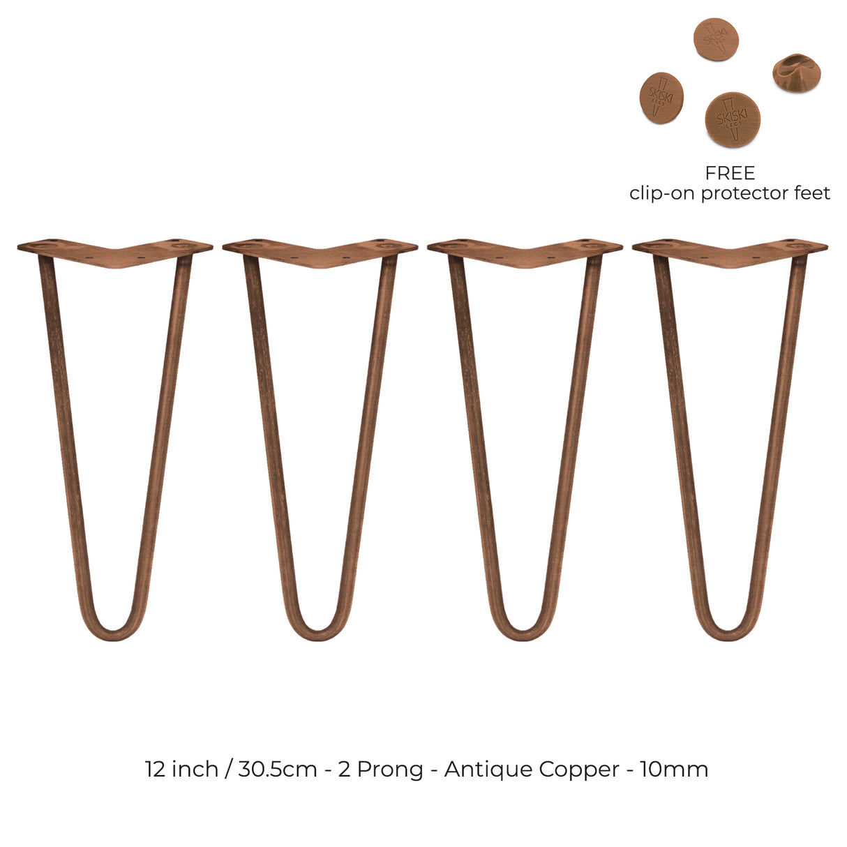4 x 12" Hairpin Legs - 2 Prong - 10mm - Antique Copper - Used - Acceptable
