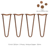 4 x 12" Hairpin Legs - 2 Prong - 10mm - Antique Copper - Used - Good