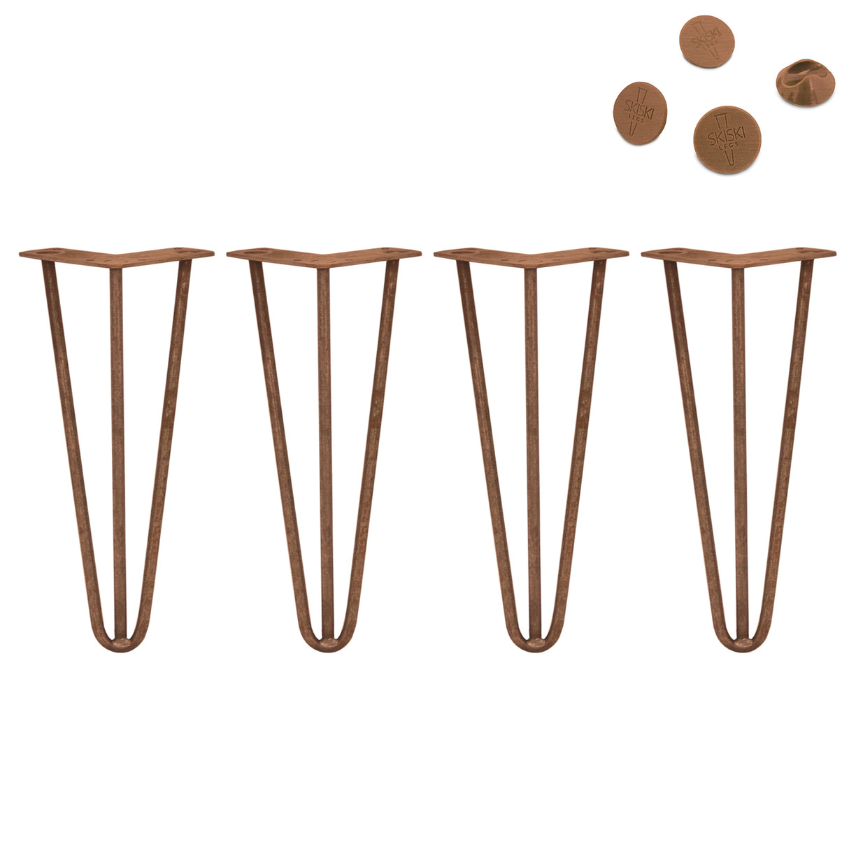 4 x 12" Hairpin Legs - 3 Prong - 10mm - Antique Copper - Like New