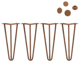 4 x 12" Hairpin Legs - 3 Prong - 10mm - Antique Copper - Like New
