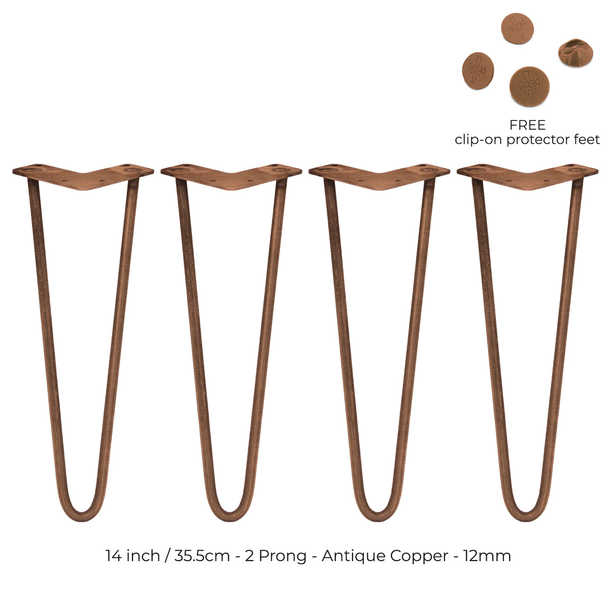 4 x 14" Hairpin Legs - 2 Prong - 12mm - Antique Copper - Like New