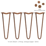 4 x 14" Hairpin Legs - 2 Prong - 12mm - Antique Copper - Like New