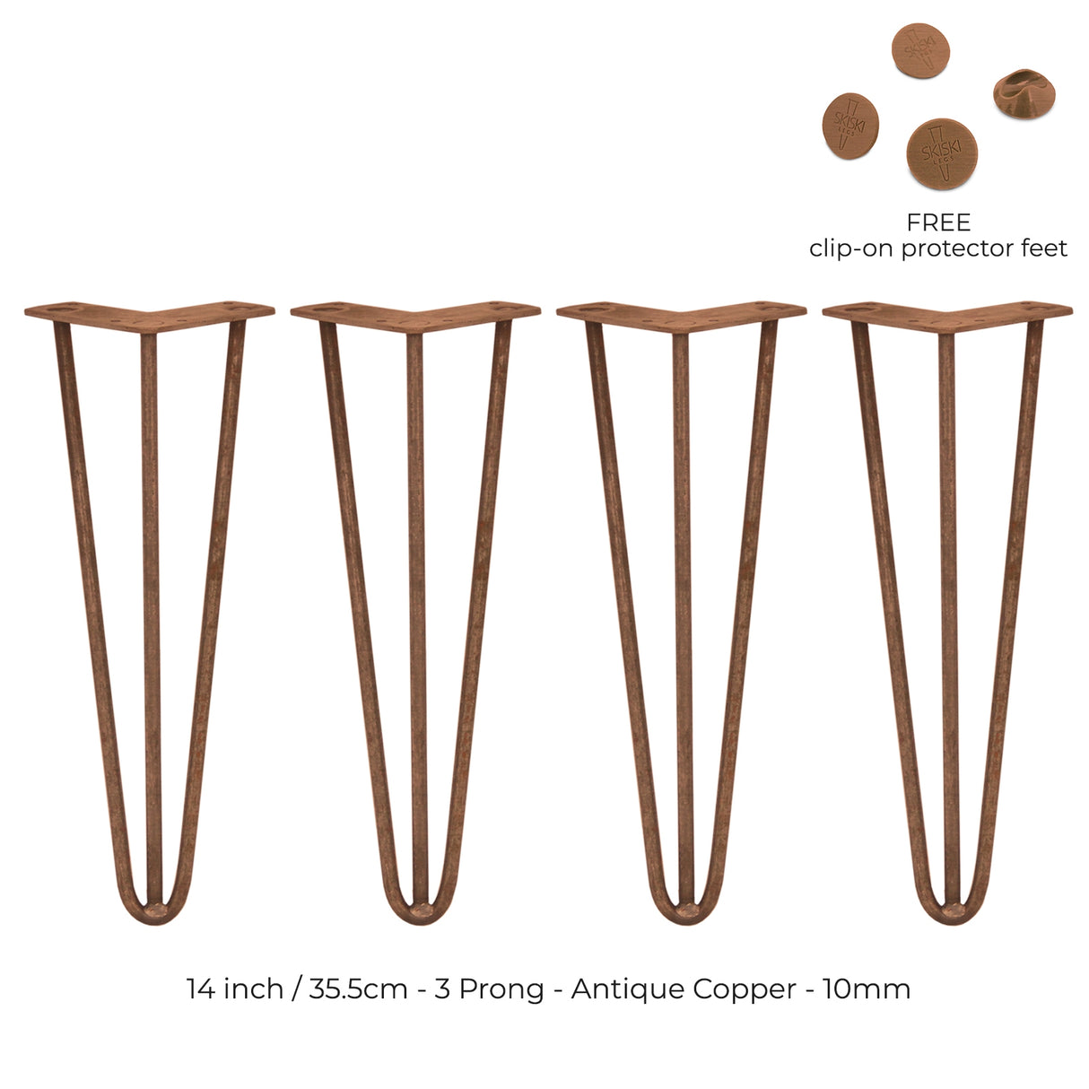 4 x 14" Hairpin Legs - 3 Prong - 10mm - Antique Copper - Used - Acceptable