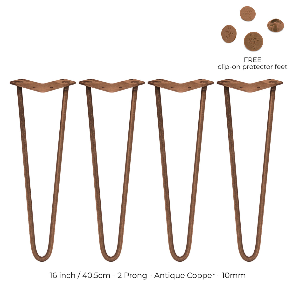 4 x 16" Hairpin Legs - 2 Prong - 10mm - Antique Copper - Used - Acceptable