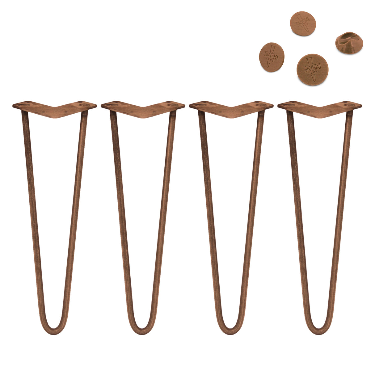 4 x 16" Hairpin Legs - 2 Prong - 10mm - Antique Copper - Used - Good