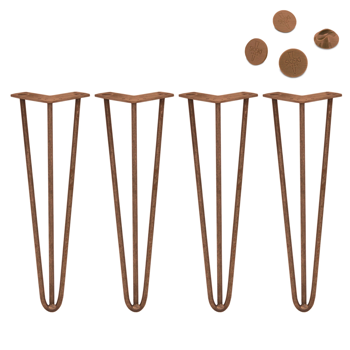 4 x 16" Hairpin Legs - 3 Prong - 10mm - Antique Copper - Used - Good
