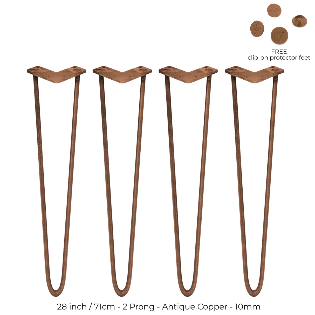 4 x 28" Hairpin Legs - 2 Prong - 10mm - Antique Copper - Used - Very Good