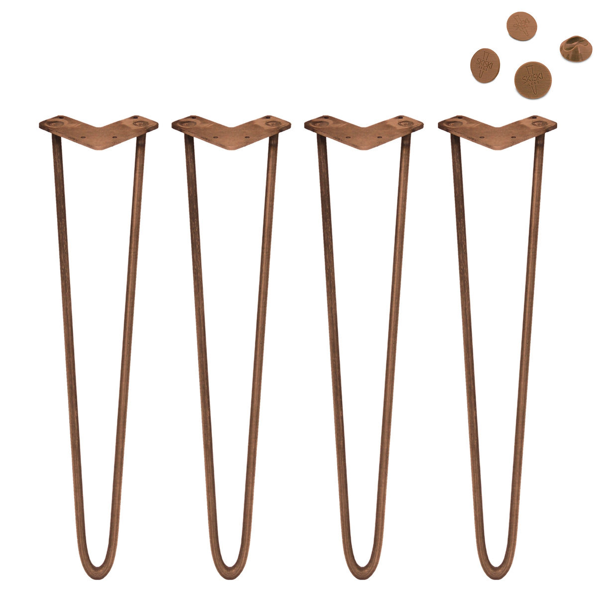 4 x 28" Hairpin Legs - 2 Prong - 10mm - Antique Copper - Used - Very Good